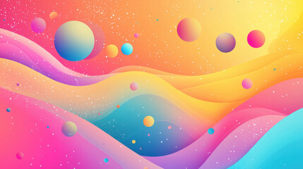 Poster - Futuristic trends concept, Colorful abstract design with planets and waves in vibrant hues