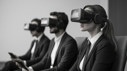 Poster - Futuristic trends concept, Immersive virtual reality experience with professionals in suits