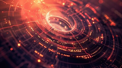 Fototapete - Abstract picture orange particle in geometric shape represent data flow. Vivid flowing object with high tech fractal, create digital effect scene perfect for energetic, cyber wallpaper design. AIG53.