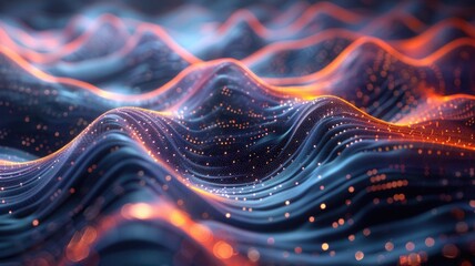 Fototapete - Abstract of vibrant particle in geometric shape represent data flow. Vivid flowing object with high tech texture, create digital effect scene perfect for energetic, fantasy wallpaper design. AIG53.