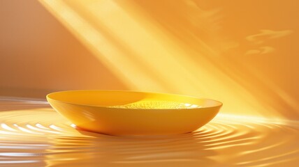 Poster - This image showcases an abstract and distorted view of a yellow plate set against a softly lit background. The gentle ripples create a serene and modern look.