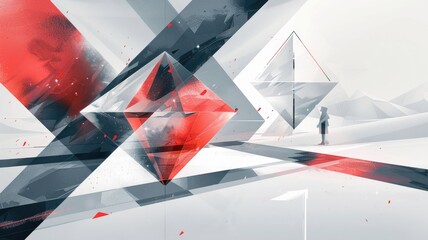 Poster - This sleek abstract artwork features dynamic double diamond shapes in red and gray. Perfect for modern design themes, the composition showcases innovative geometric visuals.