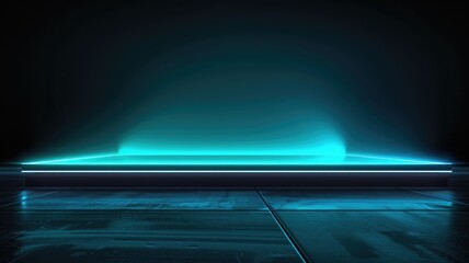 Poster - A captivating abstract composition featuring a blue light trail on a sleek black background, creating a sense of depth and modernity, ideal for artistic projects.
