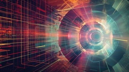 Poster - A vibrant and dynamic abstract diagram showcasing futuristic design with colorful lines and structures. Ideal for technology and innovation themes.