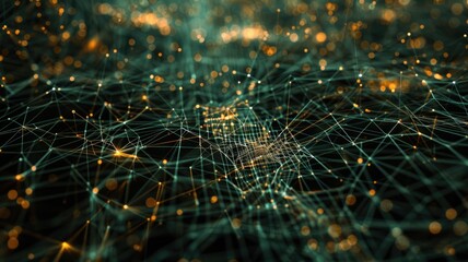 Poster - Explore an abstract representation of data visualization showcasing AI-driven networks filled with luminous connections. Perfect for tech and innovation themes.