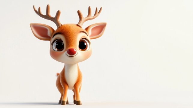 Cute Cartoon Reindeer Posing White Background