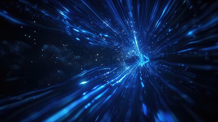 Fototapete - Abstract picture micro light sparkling particle represent data flow vivid flowing wave with high tech background, create digital effect scene perfect for energetic and fantasy wallpaper design. AIG53.