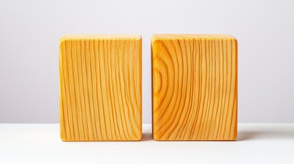 Poster - Close-Up of Two Wooden Blocks with Natural Grain Patterns on a Plain Background for Creative Projects