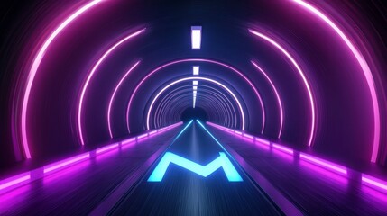 Poster - Futuristic Neon Tunnel with Vibrant Light Effects