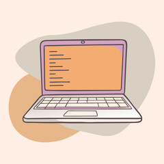 a line art design of a laptop with code or a website displayed on the screen 