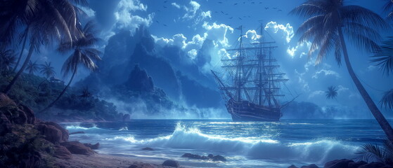Wall Mural - a huge sailing ship as if straight out of the page_003