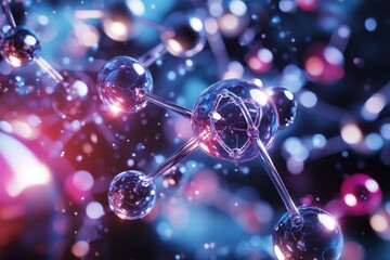 Poster - Molecular structures illuminated by colorful light create a vibrant scientific backdrop
