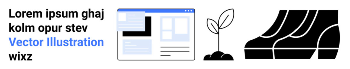 Website template with sections, sprouting plant signifying growth and sustainability, and ascending steps for progress. Ideal for innovation, technology, growth, eco-friendliness, success, digital