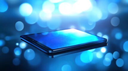 Poster - Sleek Reflective Device on Bright Blue Background