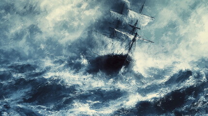 Wall Mural - A steamboat in a storm its hull trembling as it br_010