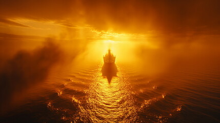 Wall Mural - a steamer at sunset when the last rays of the sun _001