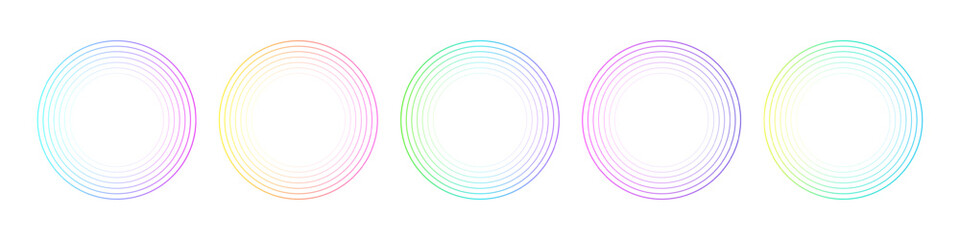 Poster - Color round frames isolated on transparent background. Abstract circular rings of neon colors. Modern futuristic geometric design vector illustration set.