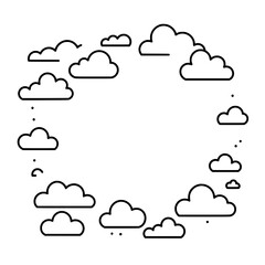 Poster - Sky Circle: A whimsical circle of fluffy clouds floats in a tranquil and minimalist outline. Capturing a sense of serenity and imaginative freedom.