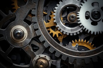 Poster - Intricate arrangement of clock gears showcasing craftsmanship and design in mechanical engineering