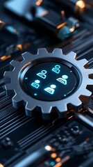 Poster - Clean and Glowing Gear Icon on a Dark Technology Background