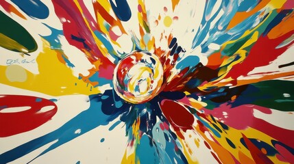 Poster - Colorful Abstract Brush Patterns on White Mural