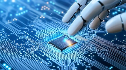 Poster - Futuristic Robotic Hand Interacting with Circuit Board Technology