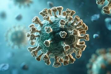 Poster - Virus structure observed under microscope in laboratory setting during research study