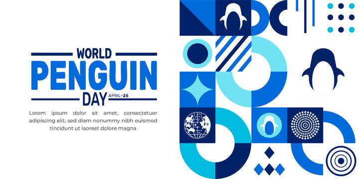 World Penguin Day. April 25.  holiday concept. suitable for placard, background,Greeting Card, Poster design template with text inscription, standard Social Media Post.