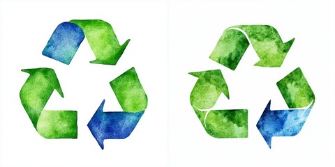 Wall Mural - watercolor recycling icon with green and blue tones for environmental use