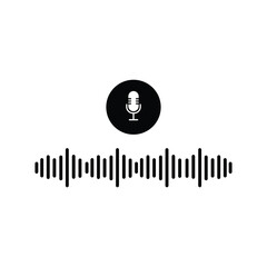 Poster - Microphone icon with sound waves. Radio microphone and sound wave. Podcast, voice recording, online concert, studio recording concept