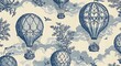 © Vexora Studio - Seamless pattern of Toile de Jouy hot air balloons.