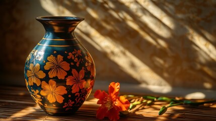 Poster - Vibrant Decorative Vase with Organic Patterns and Light