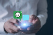 © cherdchai - Social Media Man hand using smartphone typing live chat chatting on application communication digital web and social network concept. Social media application chat box