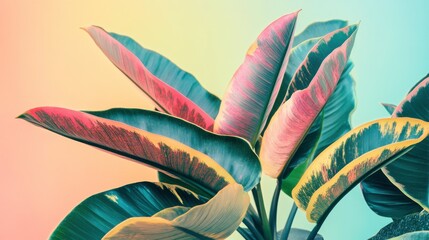 Poster - Vibrant Plant Patterns with Vintage Soft Light Background