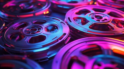 Poster - Vintage Film Reels with Bright Color Accents