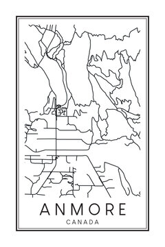 Printable downtown road map poster of the Canadian city of ANMORE on solid white background with city name