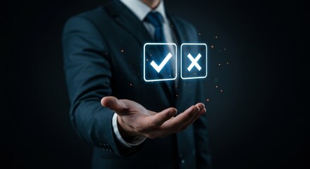digital decisions: augmented reality display of a businessman's choice concept