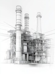 Poster - Wireframe Illustration of a Power Plant