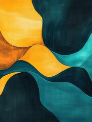 Poster - Abstract mustard yellow and teal artwork, with flowing shapes and vibrant colors for a bold look
