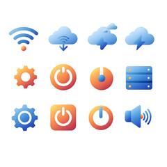 Poster - Set of cloud computing and wireless network icons in various styles, representing data storage, internet connectivity, and digital communication for technology applications.