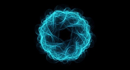 Abstract 3D sphere flowing light lines wave blue green gradient isolated on black background. Vector in concept of AI technology, science, music, modern.