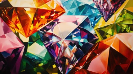 Poster - overlapping diamonds, each one filled with vibrant, contrasting colors that shift and change with th