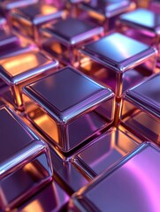 Poster - Neatly Aligned Glossy Cubes. Violet and Orange, Futuristic Tech Background. 3D Render.