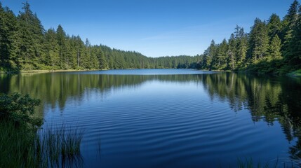Poster - a smooth water texture, with ripples and reflections on the surface of a lake, capturing the stillne