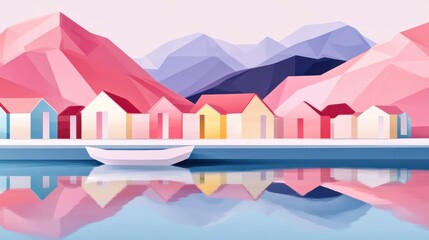 Wall Mural - picturesque village at dawn with soft color palette