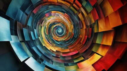 Poster - a spiral made from small squares, each one turning at a slight angle, gradually forming an ever-expa