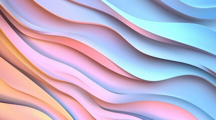 Poster - Soft waves in pastel shades of pink, blue, and peach flow gracefully across the surface, creating a contemporary and soothing abstract design that invites calmness