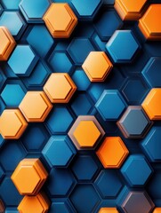 Poster - abstract blue and orange hexagon pattern background 3d illustration - minimalist geometric shapes design