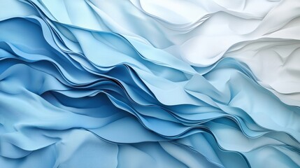 Poster - A series of gently flowing blue and white fabric layers form a calming pattern, creating a tranquil atmosphere with subtle texture and depth