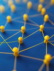 Poster - Yellow pins connected by wires forming a network with a blue background